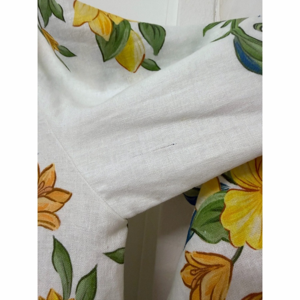 Farm Rio Sicily Scarf Lemon Print Mini Dress Yellow Fruit Floral Linen L - Picture 8 of 16